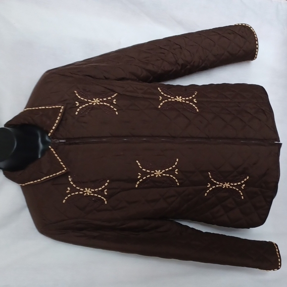 Anne Carson Silk Jacket. Dark Brown. Beaded, zip, Beautiful! - Picture 1 of 7